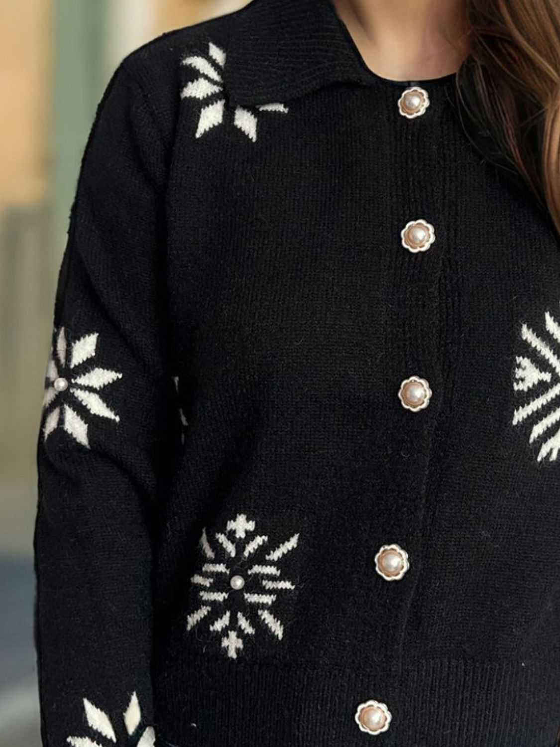 Pearl Trim Collared Neck Long Sleeve Cardigan-Angel Casuals