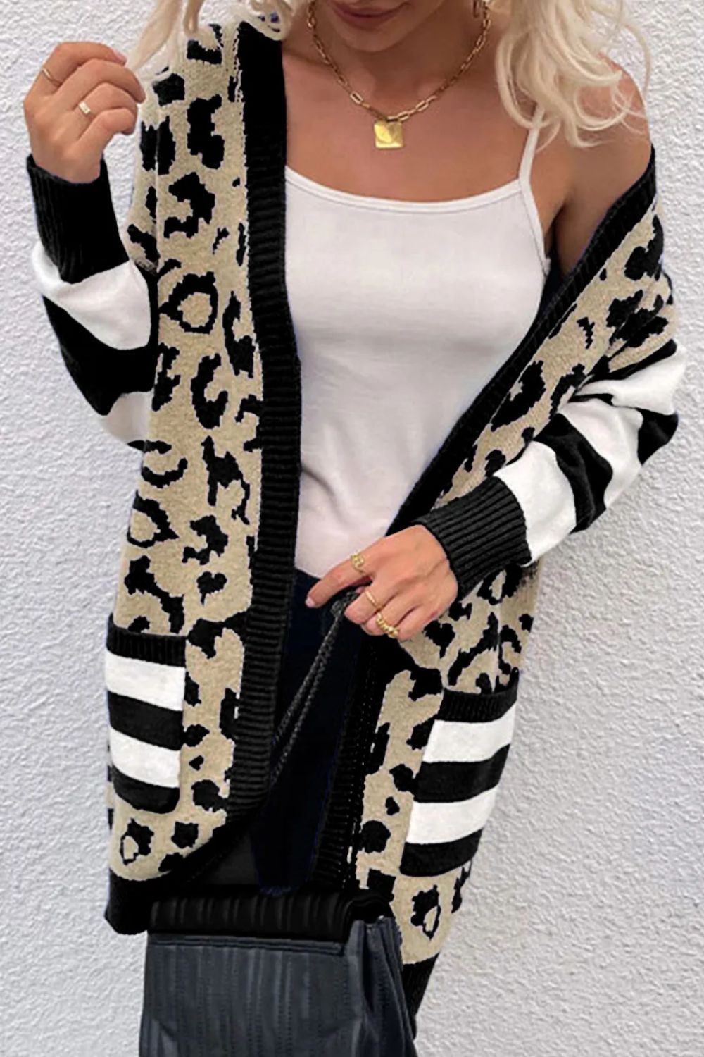 Leopard Open Front Long Sleeve Cardigan-Angel Casuals