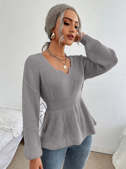 Notched Dropped Shoulder Knit Top-Angel Casuals