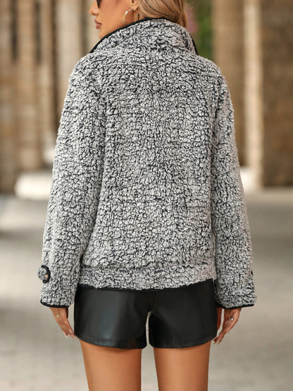Fuzzy Pocketed Button Up Jacket-Angel Casuals