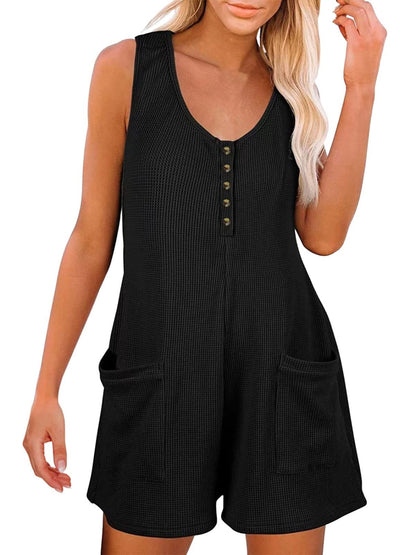 Full Size Pocketed Scoop Neck Sleeveless Romper-Angel Casuals