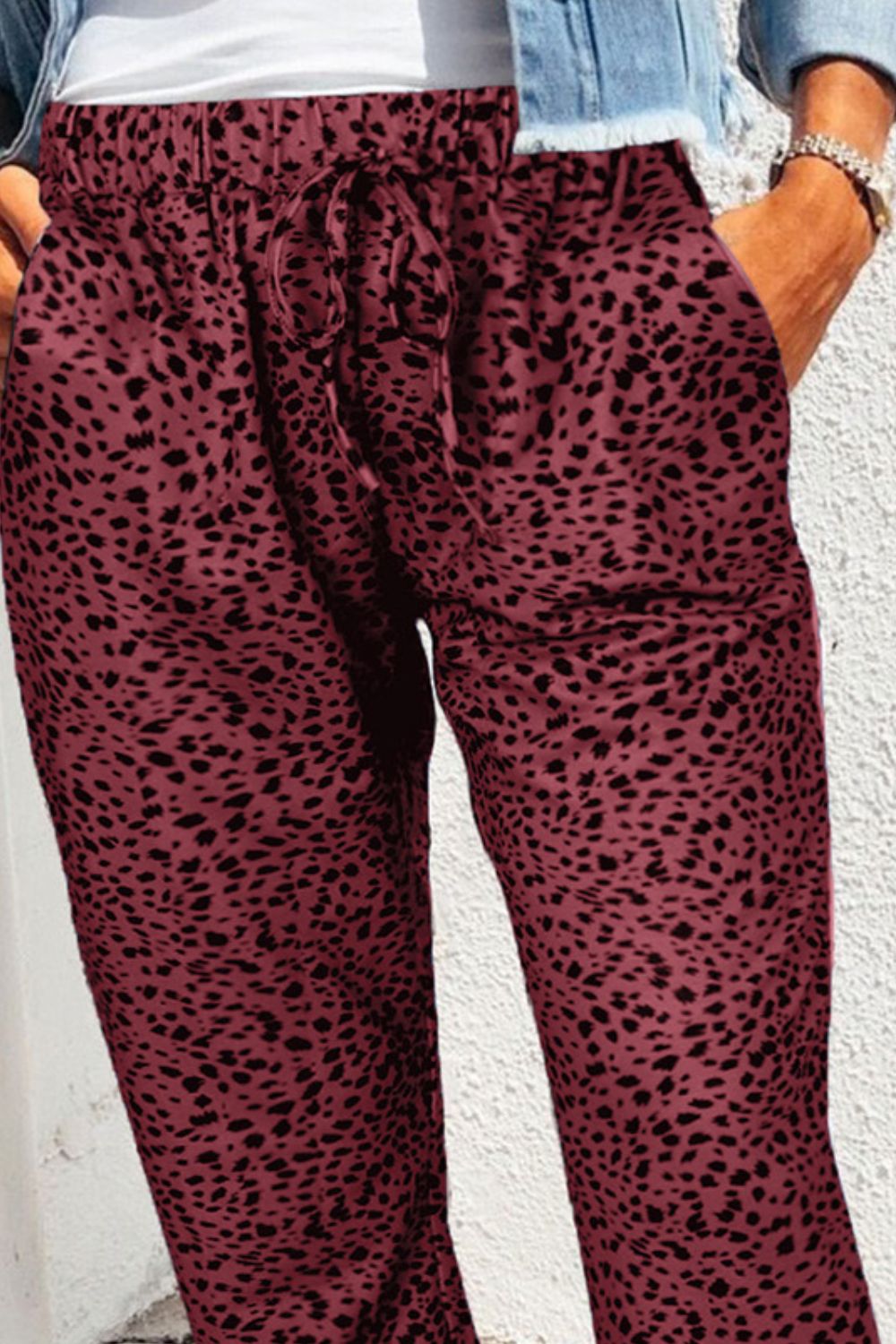 Double Take Leopard Print Joggers with Pockets-Angel Casuals