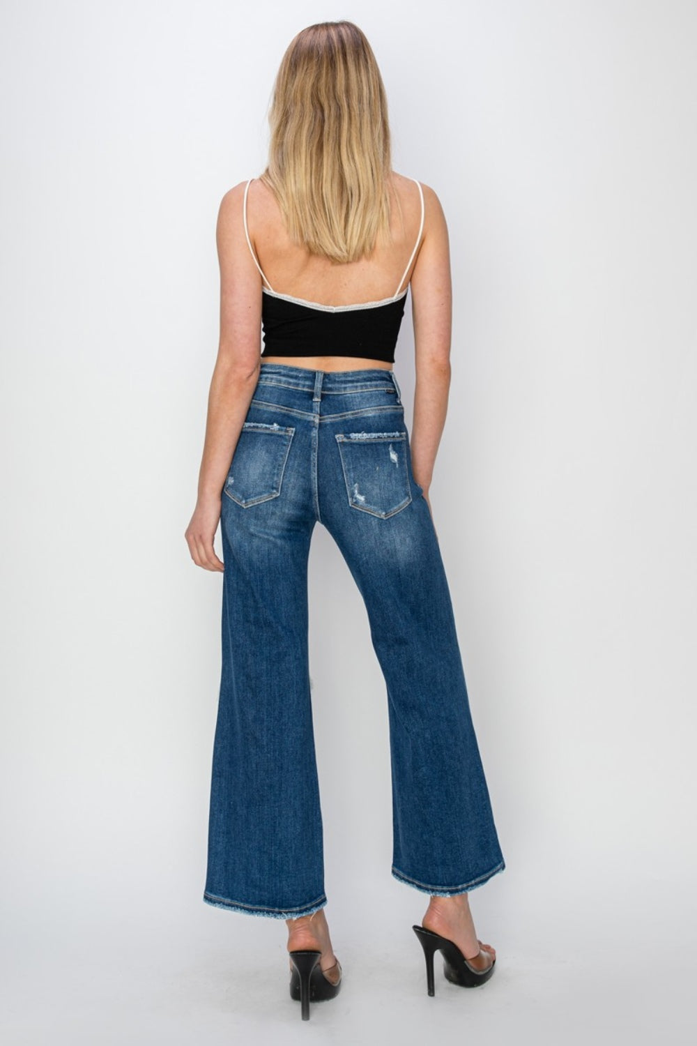 Risen Full Size High Rise Patch Detailed Wide Leg Crop Jeans-Angel Casuals