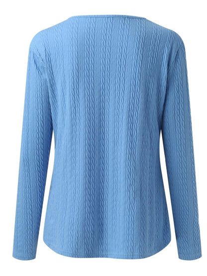 Decorative Button Round Neck Long Sleeve Top-Angel Casuals