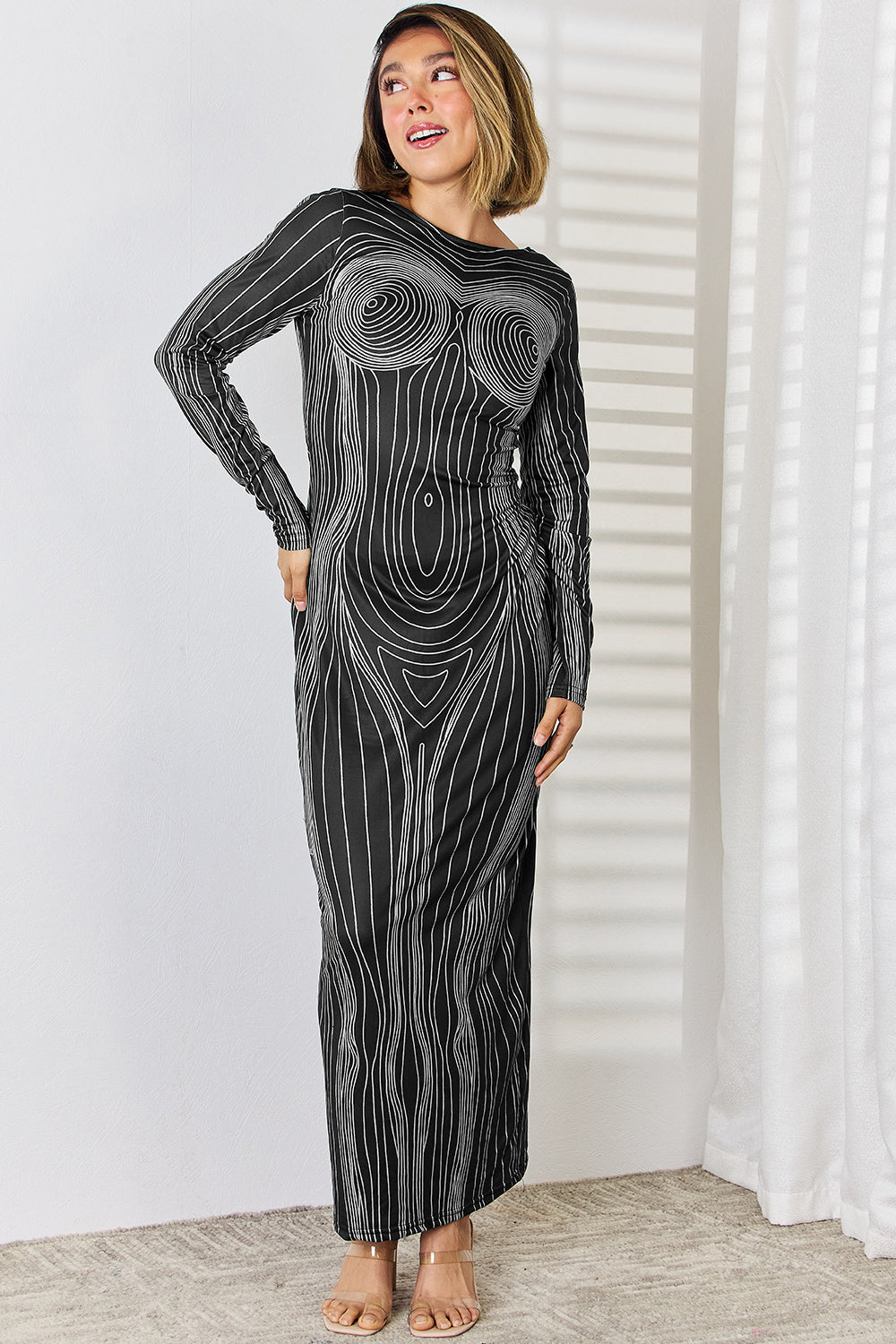 Cutout Round Neck Long Sleeve Maxi Dress-Angel Casuals