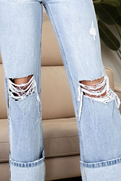 Distressed High Waist Jeans with Pockets-Angel Casuals