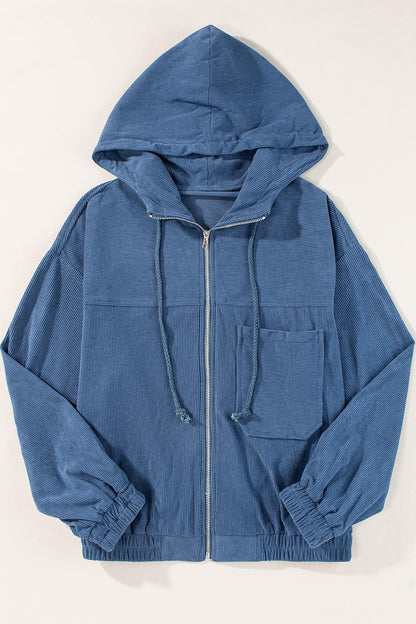 Corduroy Zip Up Long Sleeve Hooded Jacket-Angel Casuals