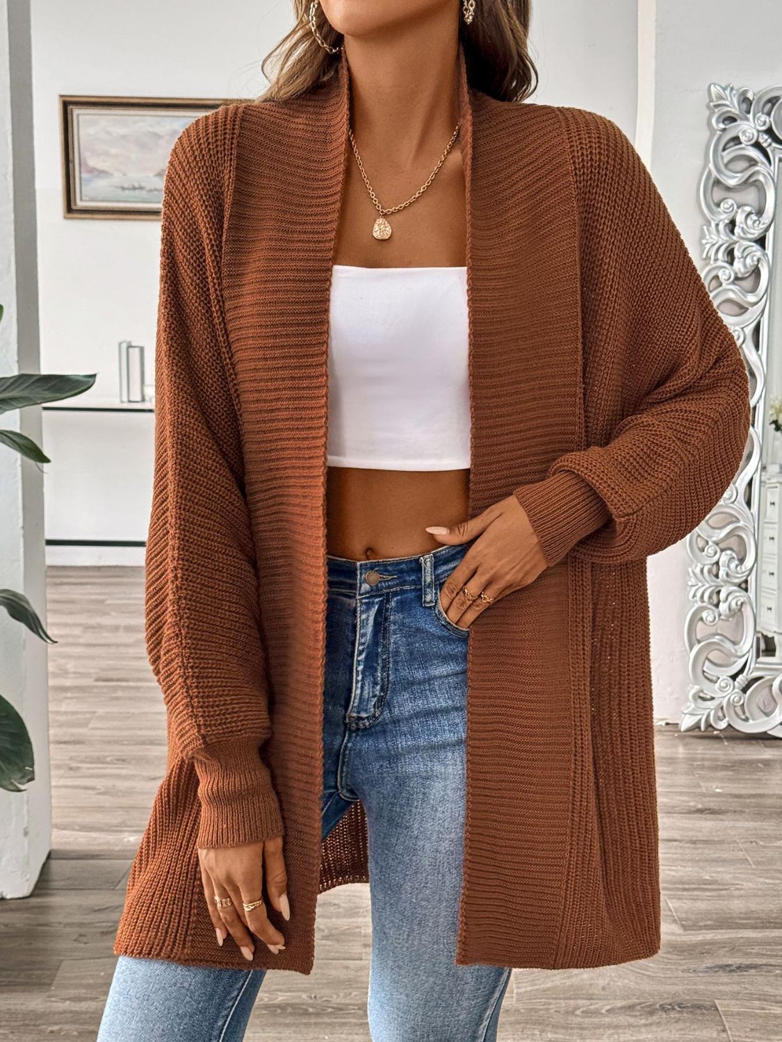 Open Front Long Sleeve Cardigan-Angel Casuals