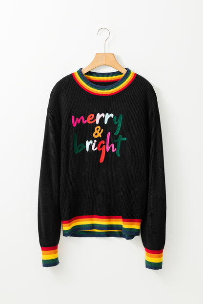 MERRY & BRIGHT Ribbed Round Neck Sweater-Angel Casuals