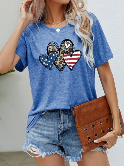 US Flag Leopard Heart Graphic Tee-Angel Casuals