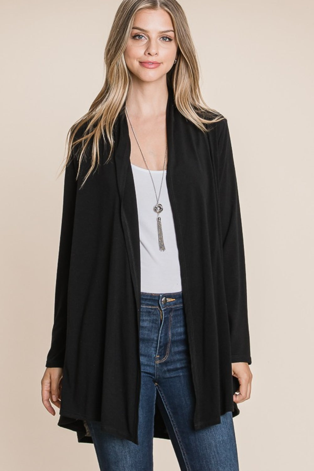 BOMBOM Open Front Long Sleeve Cardigan-Angel Casuals