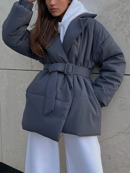 Puffer Long Sleeve Winter Coat with Belt-Angel Casuals