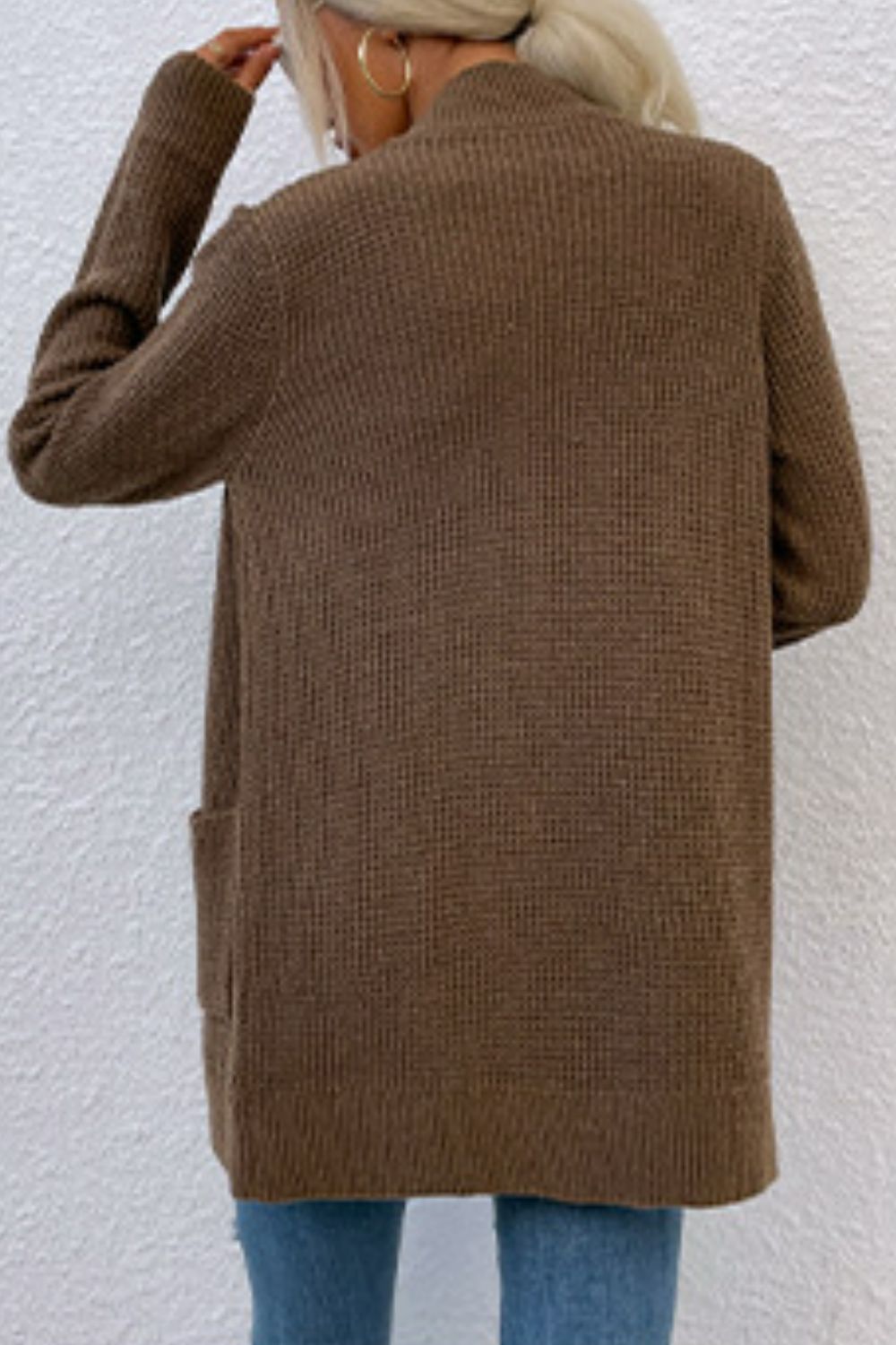 Open Front Rib-Knit Cardigan with Pockets-Angel Casuals