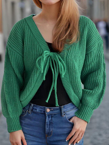 Tied Dropped Shoulder Long Sleeve Cardigan-Angel Casuals