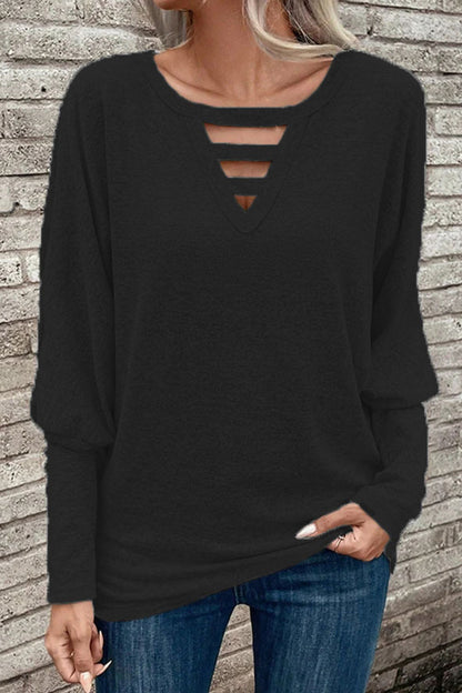 Cutout Round Neck Long Sleeve T-Shirt-Angel Casuals