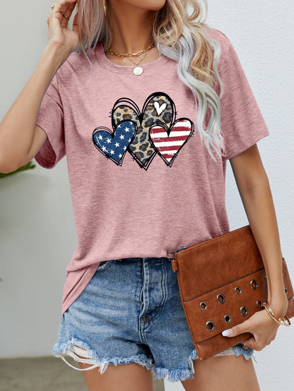 US Flag Leopard Heart Graphic Tee-Angel Casuals