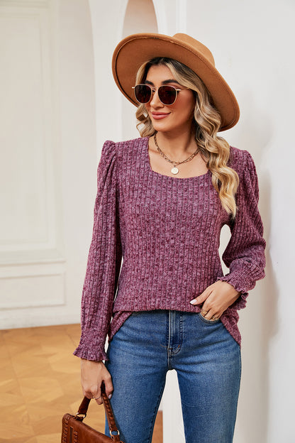 Square Neck Puff Sleeve Top-Angel Casuals