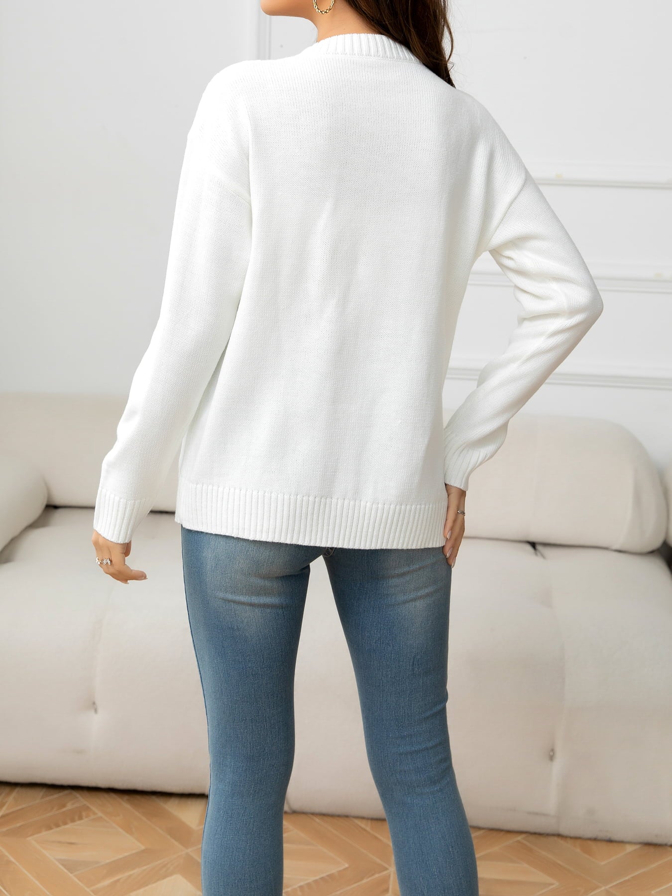 V-Neck Long Sleeve Buttoned Knit Top with Pocket-Angel Casuals