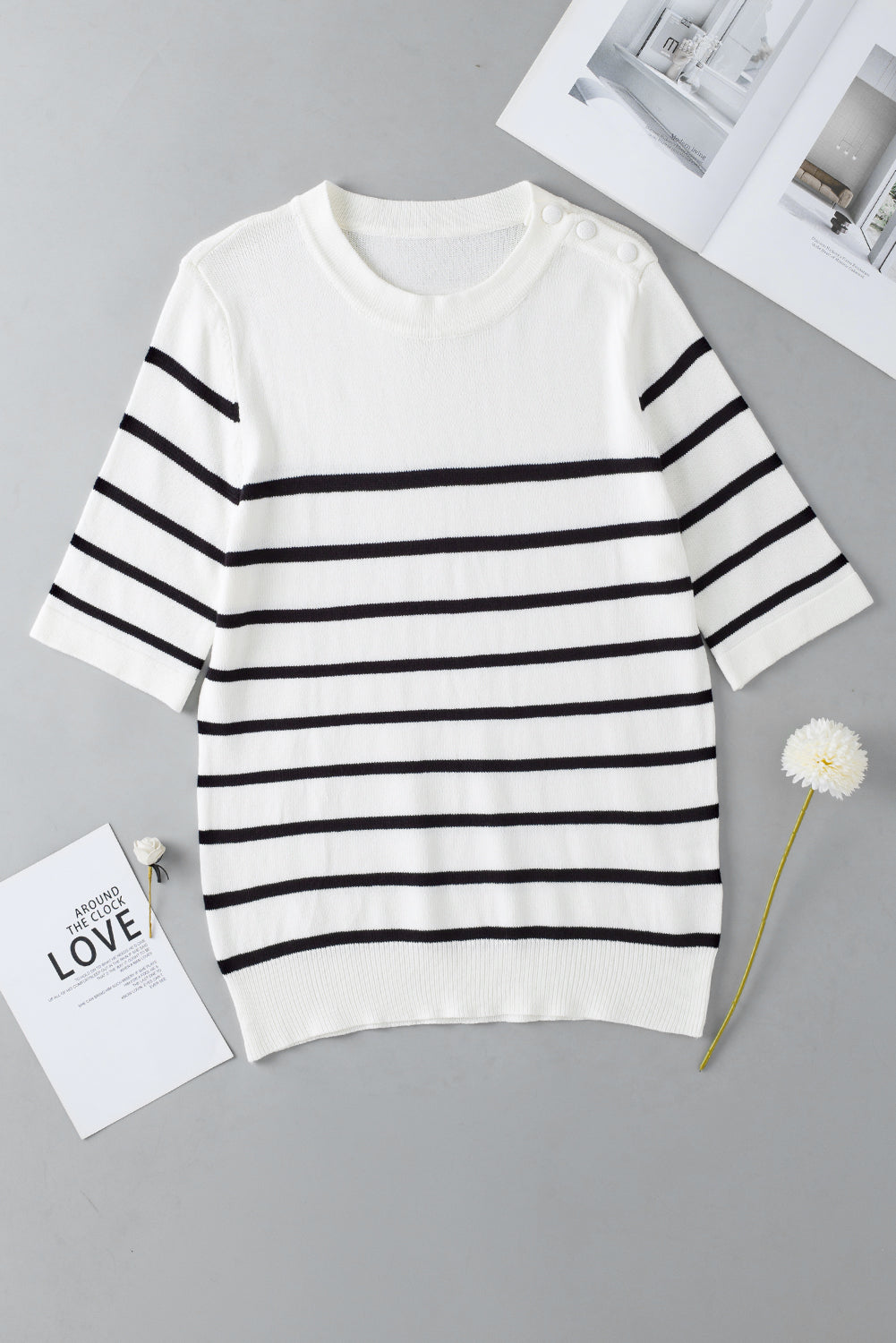 Round Neck Half Sleeve Knit Top-Angel Casuals