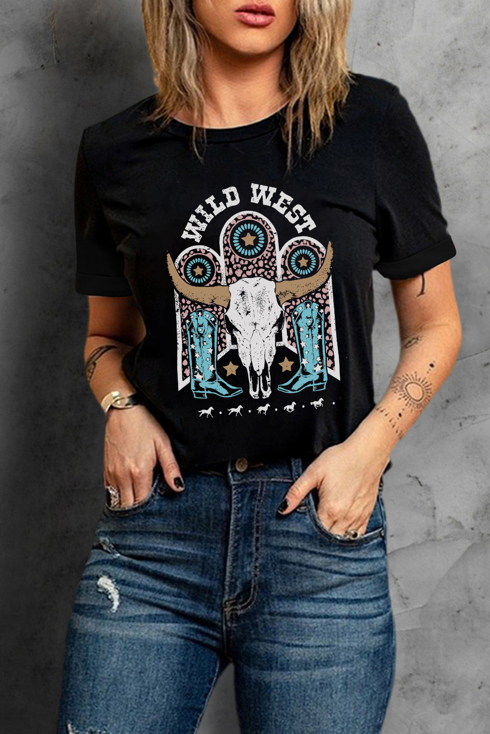 WILD WEST Graphic Short Sleeve Tee Shirt-Angel Casuals