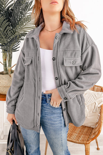 Button Up Collared Neck Long Sleeve Jacket-Angel Casuals