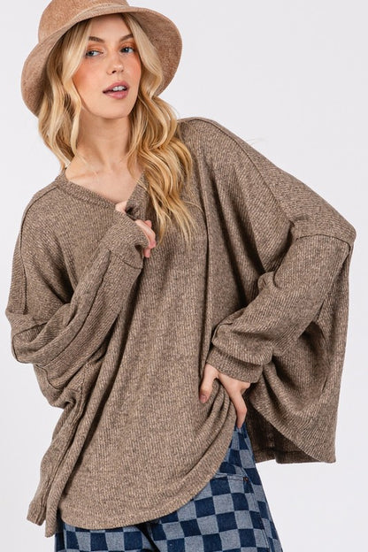 SAGE + FIG Round Neck Batwing Sleeve Oversize Top-Angel Casuals