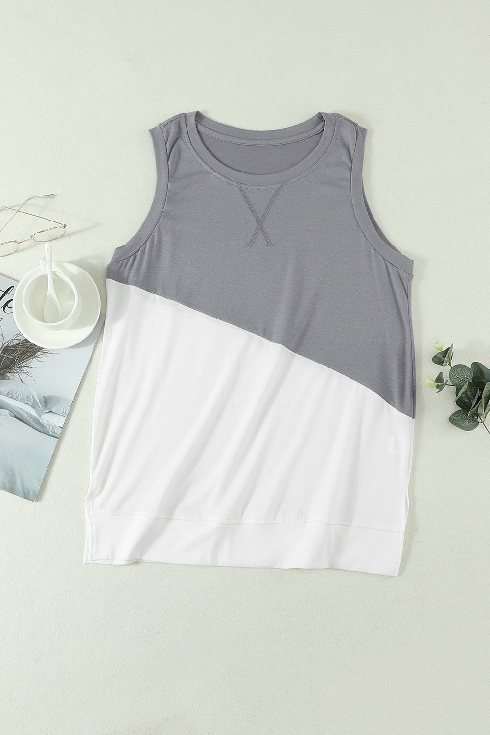 Contrast Round Neck Tank Top-Angel Casuals