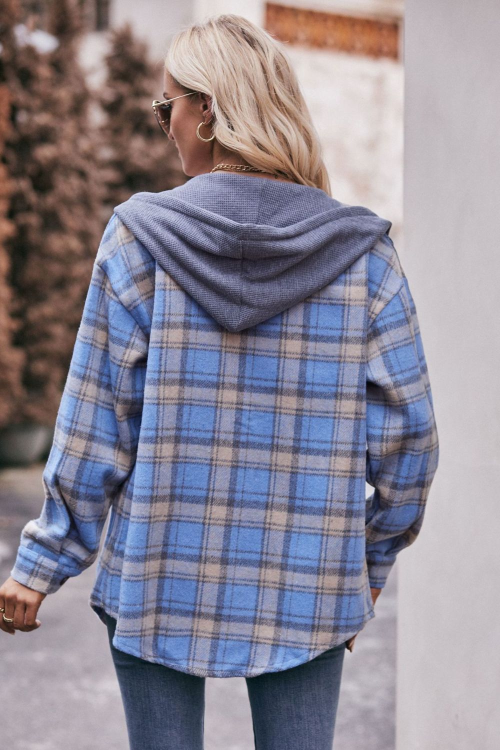 Plaid Dropped Shoulder Hooded Longline Jacket-Angel Casuals