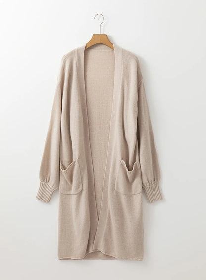 Pocketed Open Front Long Sleeve Cardigan-Angel Casuals