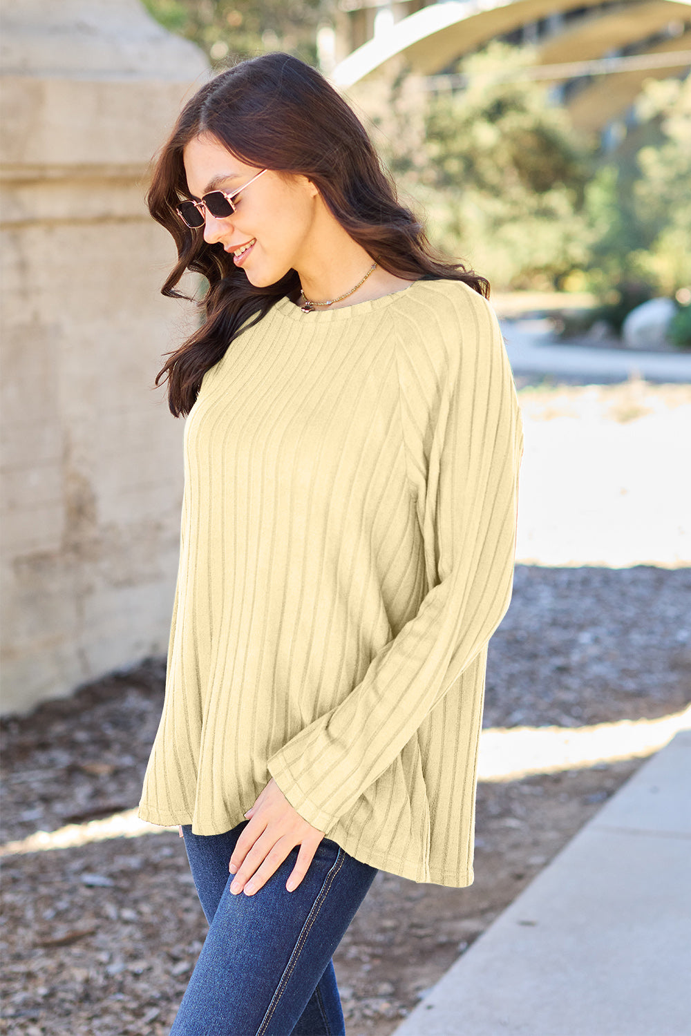 Basic Bae Full Size Ribbed Round Neck Long Sleeve Knit Top-Angel Casuals