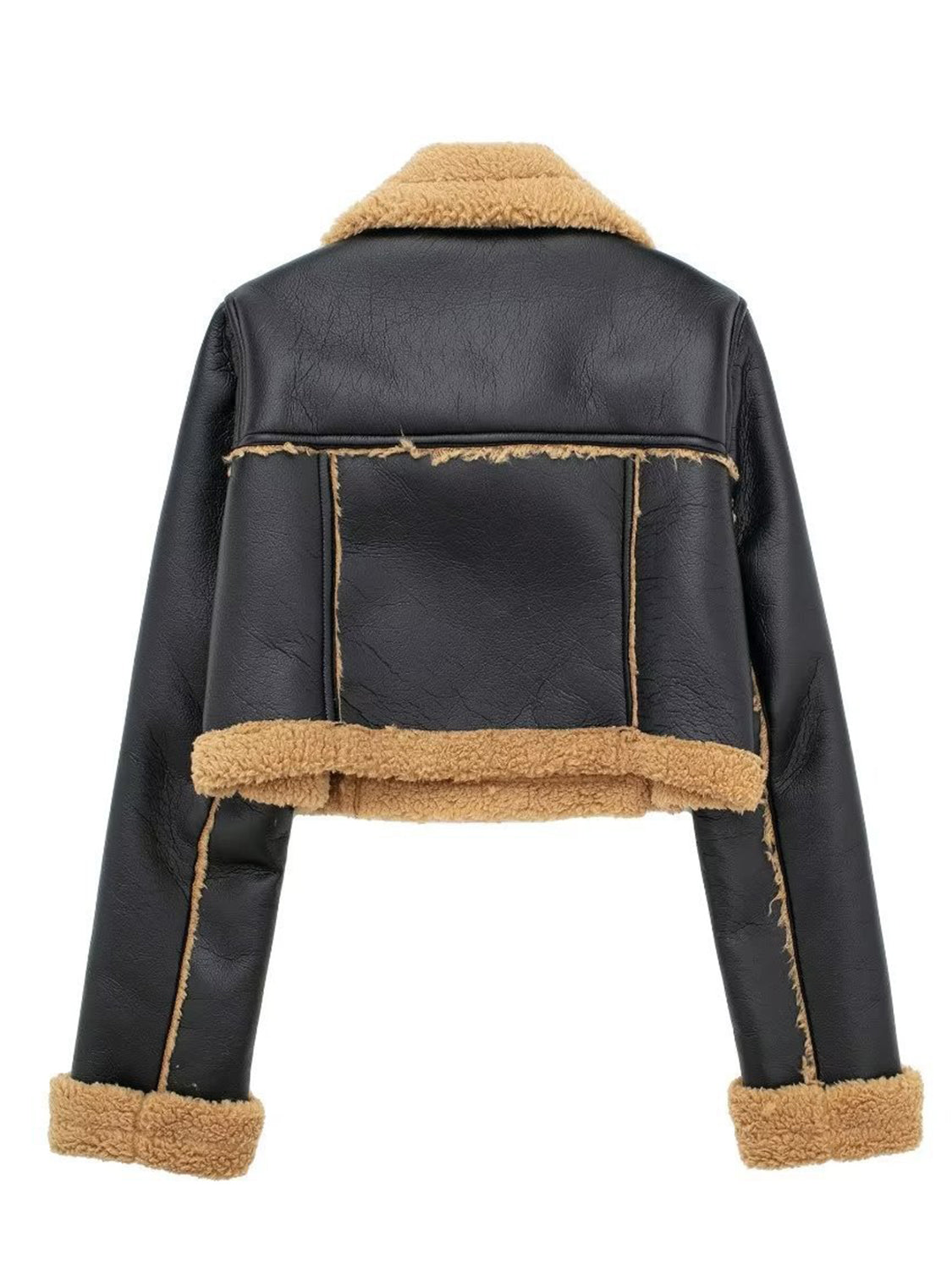 Collared Neck Long Sleeve Plush Cropped Jacket-Angel Casuals