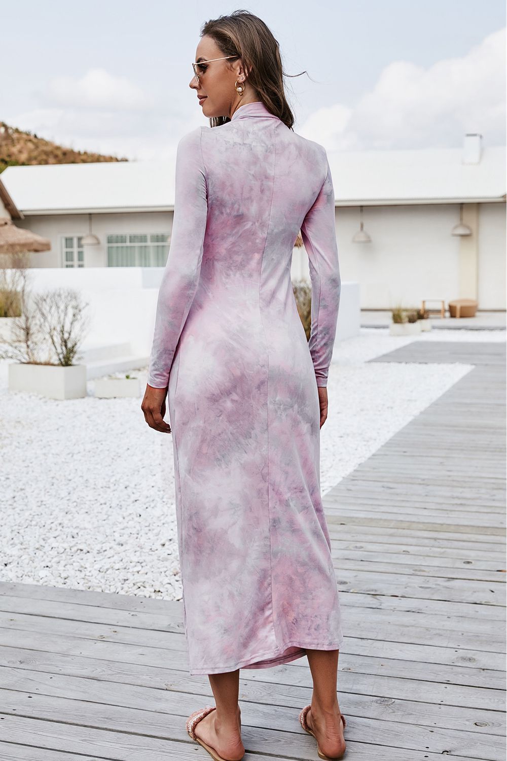Tie Dye Mock Neck Long Sleeve Dress-Angel Casuals