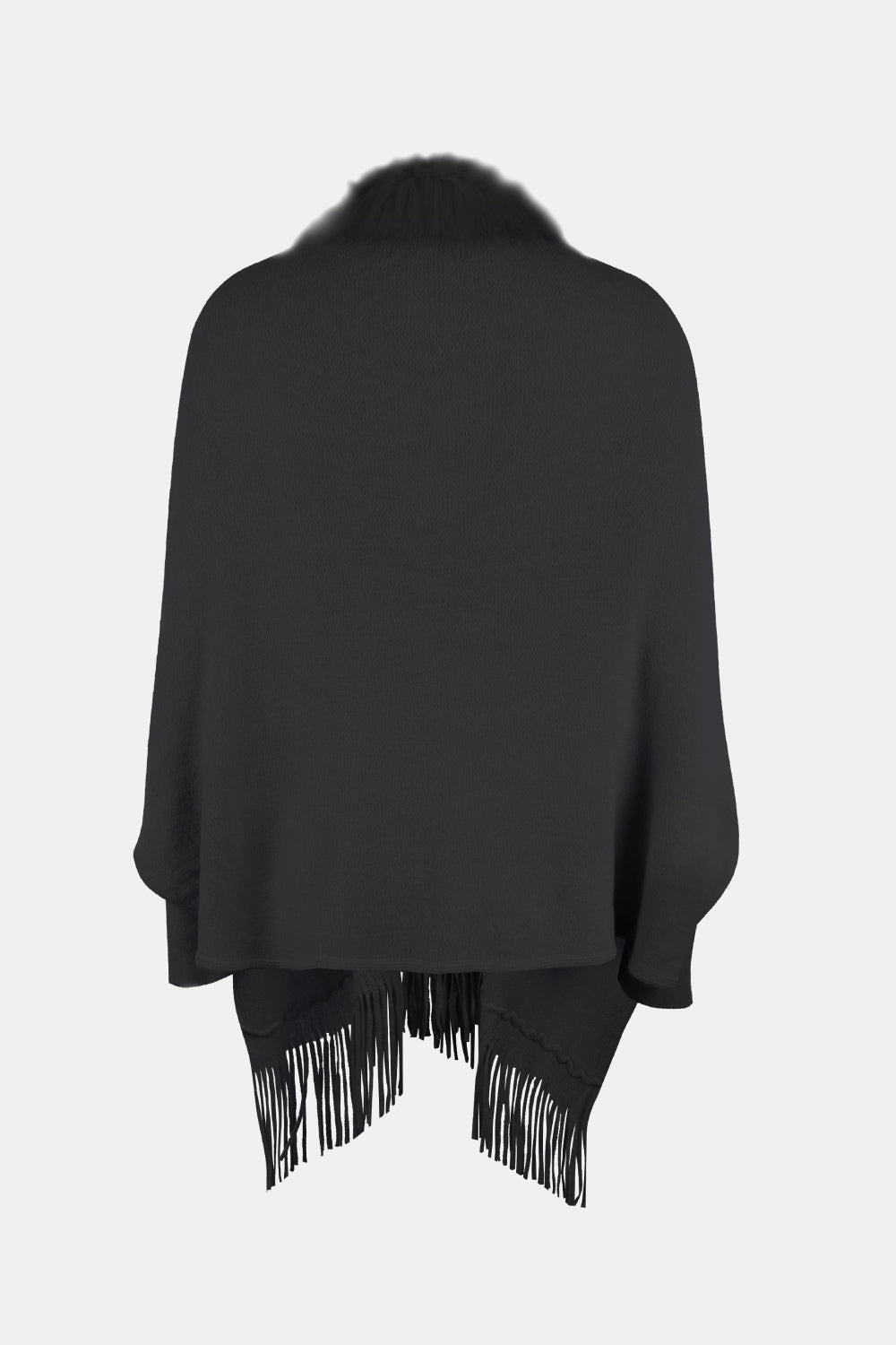 Fringe Open Front Long Sleeve Poncho-Angel Casuals