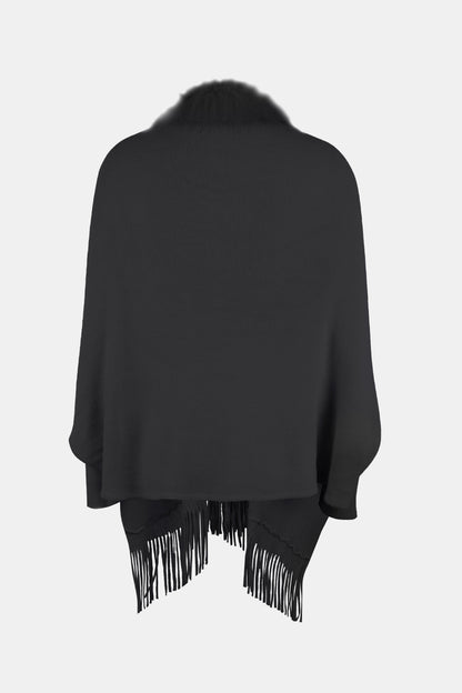 Fringe Open Front Long Sleeve Poncho-Angel Casuals