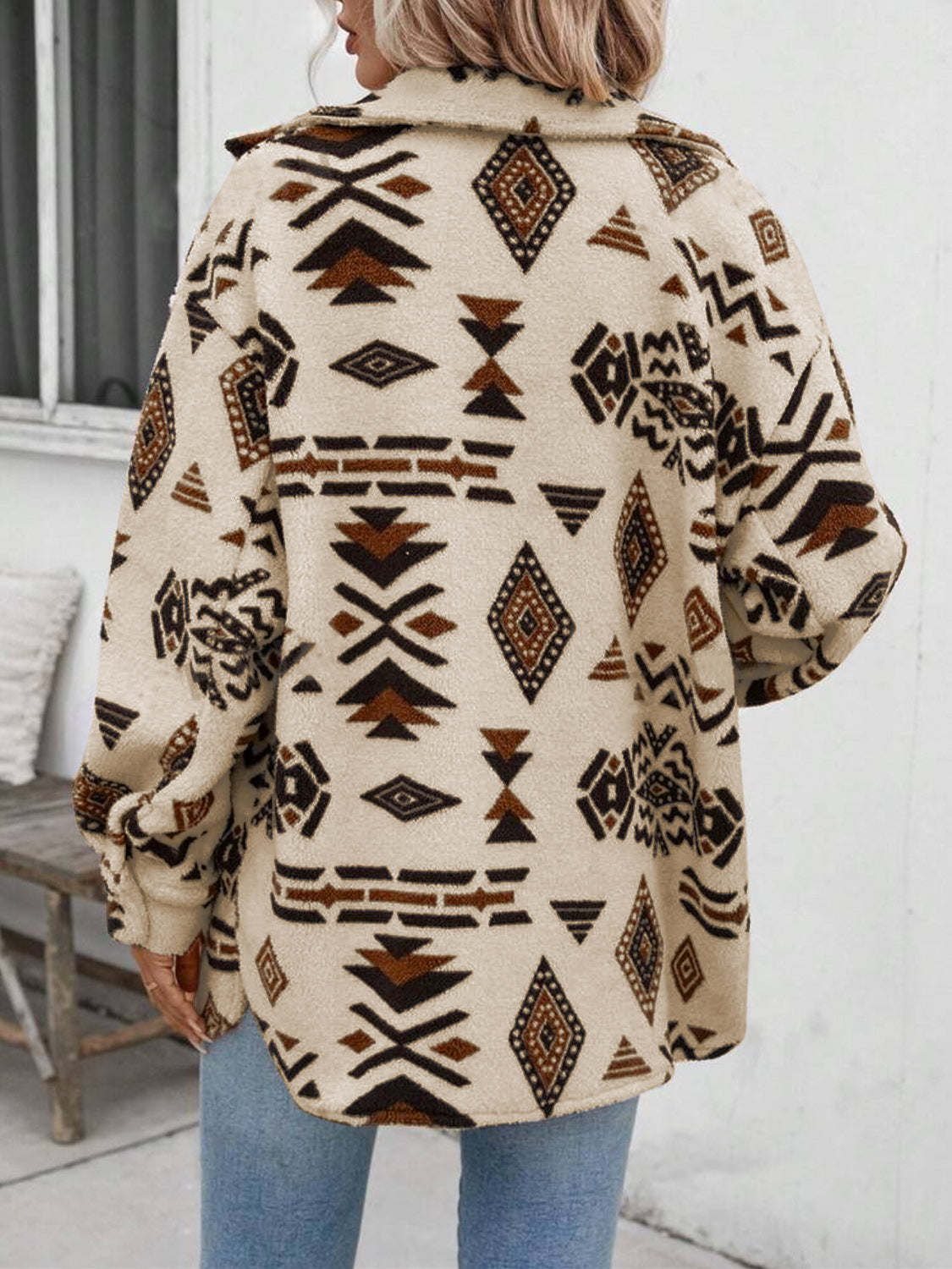 Geometric Button Up Dropped Shoulder Jacket-Angel Casuals