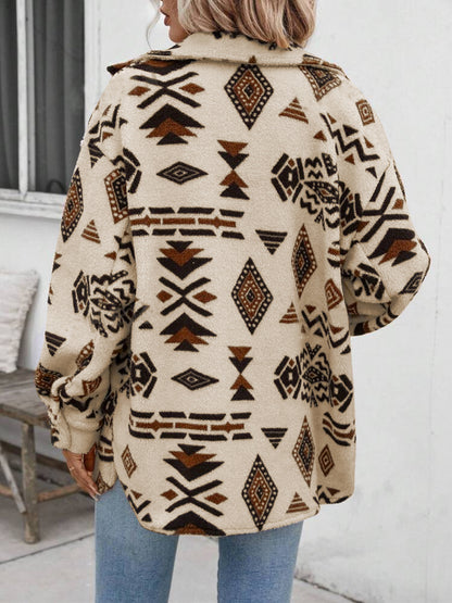 Geometric Button Up Dropped Shoulder Jacket-Angel Casuals