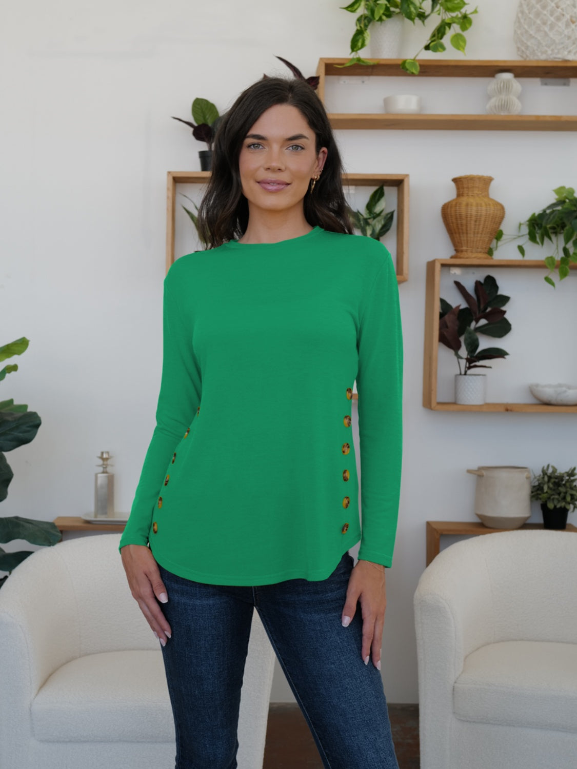 FAM-FAM Round Neck Long Sleeve T-Shirt-Angel Casuals