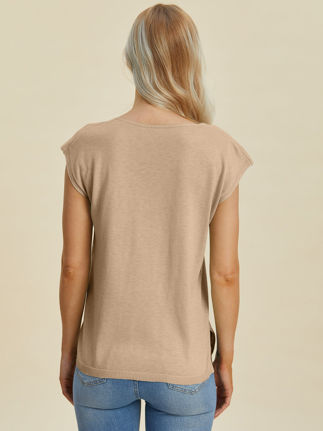 Double Take Full Size Notched Cap Sleeve Knit Top-Angel Casuals