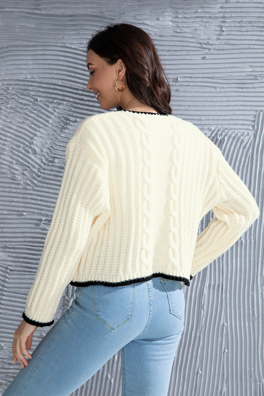 Graphic Cable-Knit Button Up Cardigan-Angel Casuals