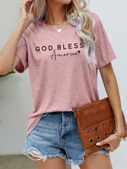 GOD BLESS AMERICA Graphic Short Sleeve Tee-Angel Casuals