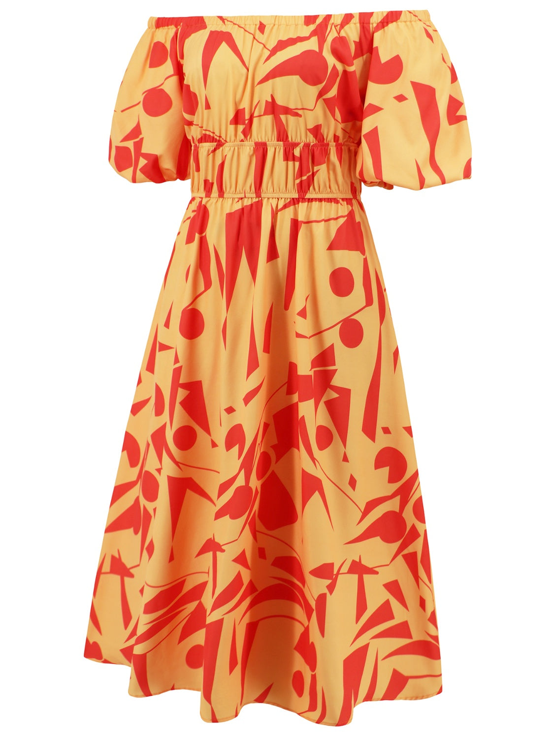 Printed Off-Shoulder Balloon Sleeve Dress-Angel Casuals