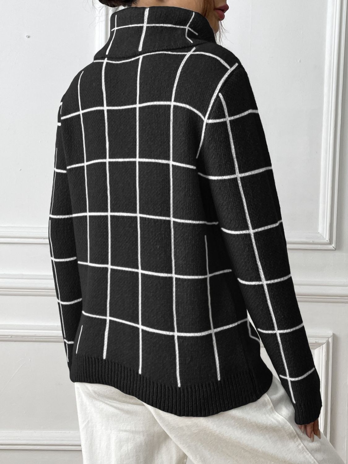 Heart Plaid Turtleneck Long Sleeve Sweater-Angel Casuals