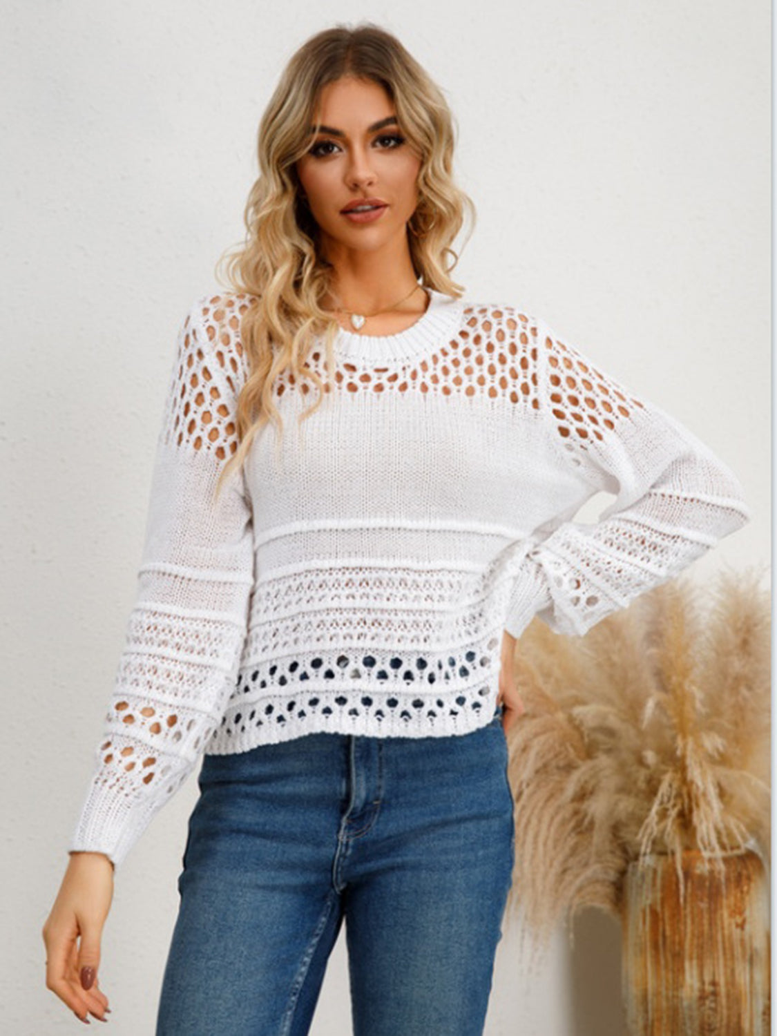 Cutout Round Neck Knit Top-Angel Casuals