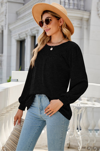 Round Neck Long Sleeve Top-Angel Casuals