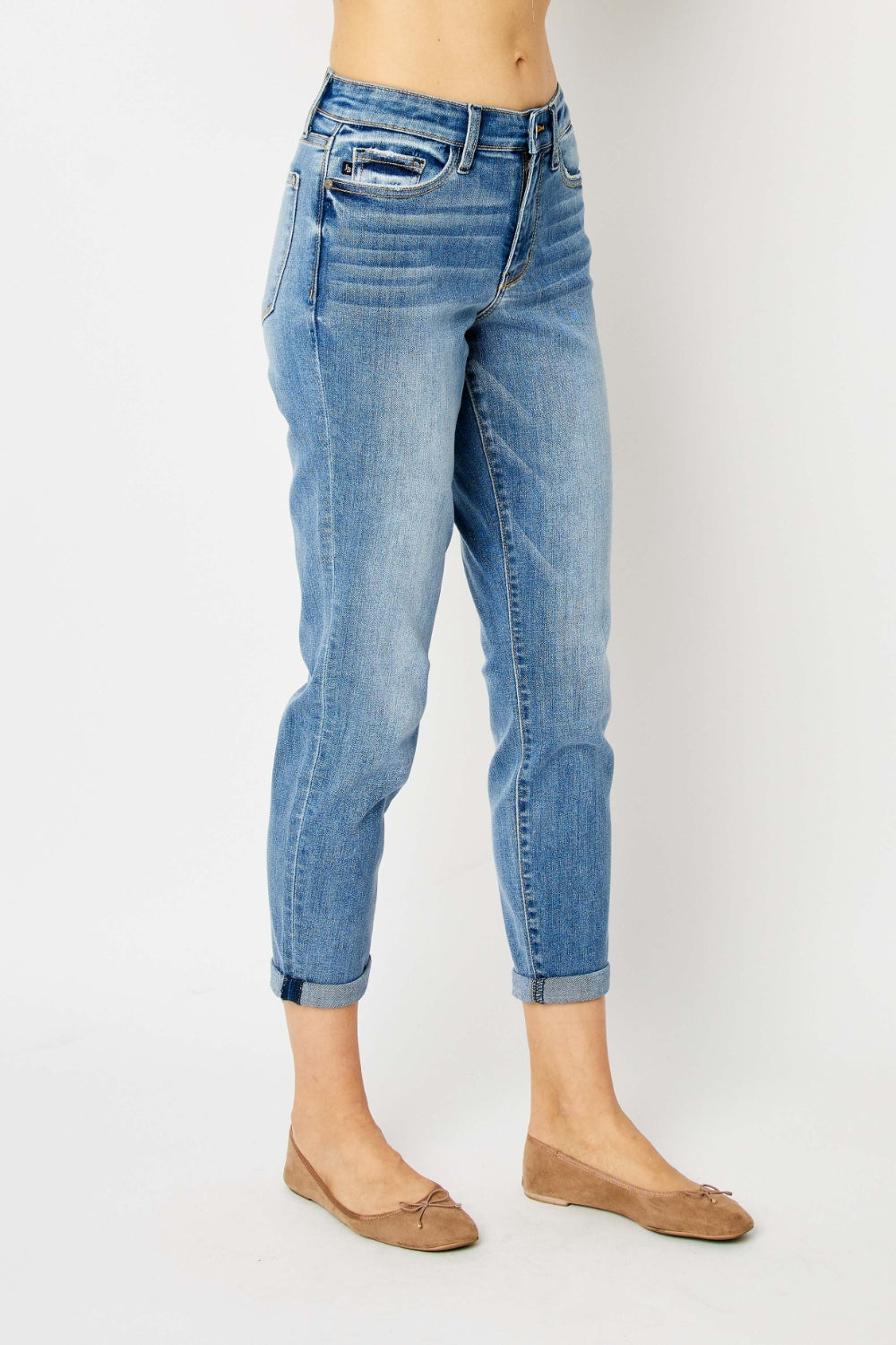 Judy Blue Full Size Cuffed Hem Slim Jeans-Angel Casuals