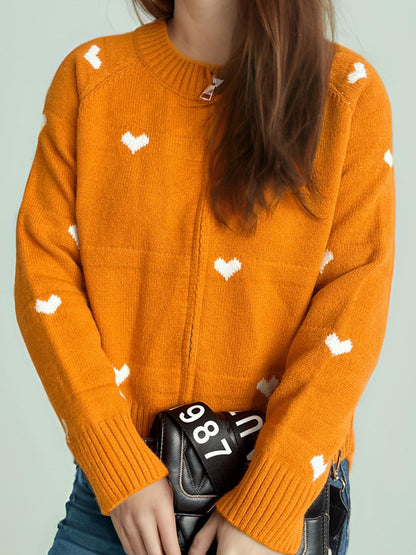 Heart Round Neck Zip Up Cardigan-Angel Casuals