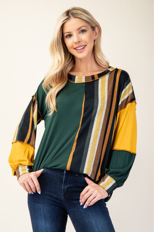 Celeste Full Size Striped Color Block Exposed Seam T-Shirt-Angel Casuals