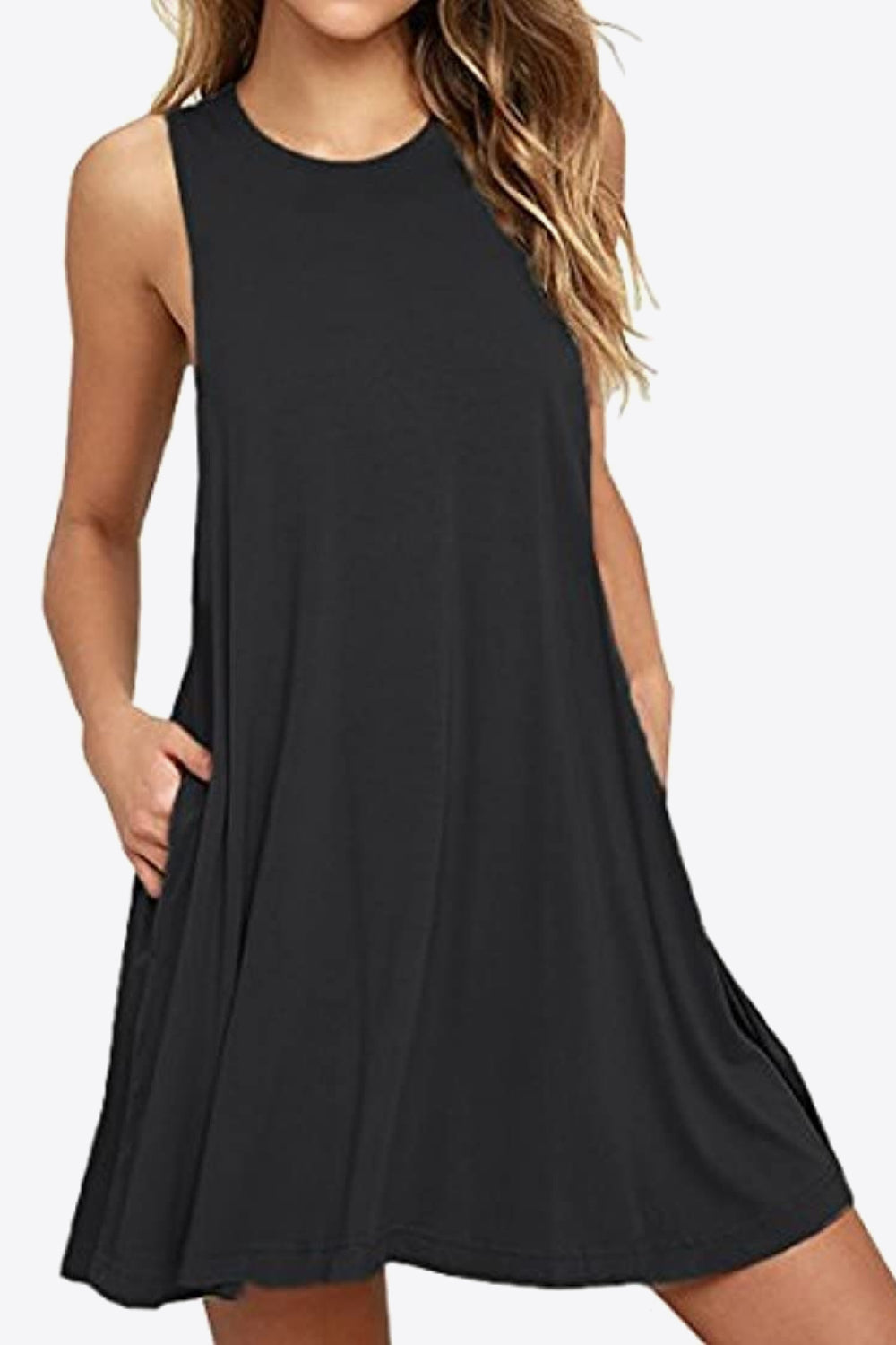 Full Size Round Neck Sleeveless Dress with Pockets-Angel Casuals