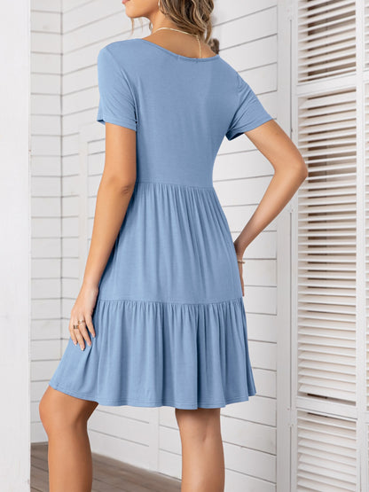 Round Neck Short Sleeve Mini Tee Dress-Angel Casuals