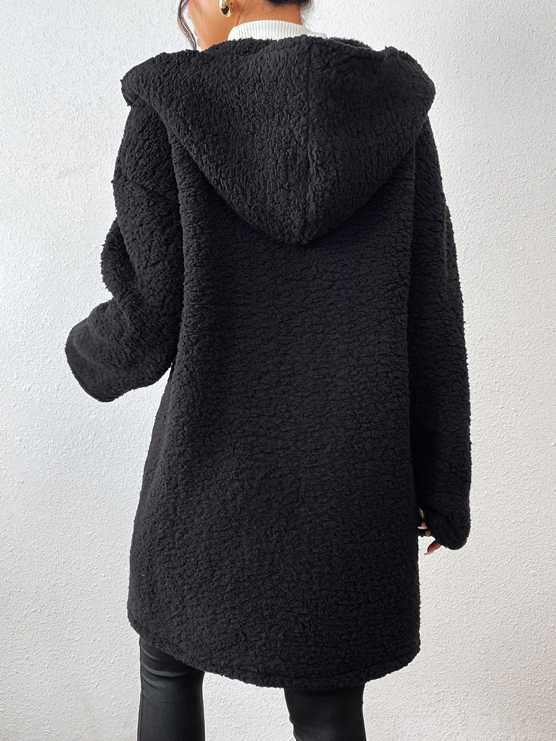 Zip Up Long Sleeve Sherpa Hooded Coat-Angel Casuals